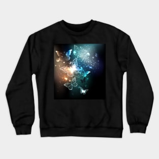 Bright Night Butterflies on Black Background Crewneck Sweatshirt